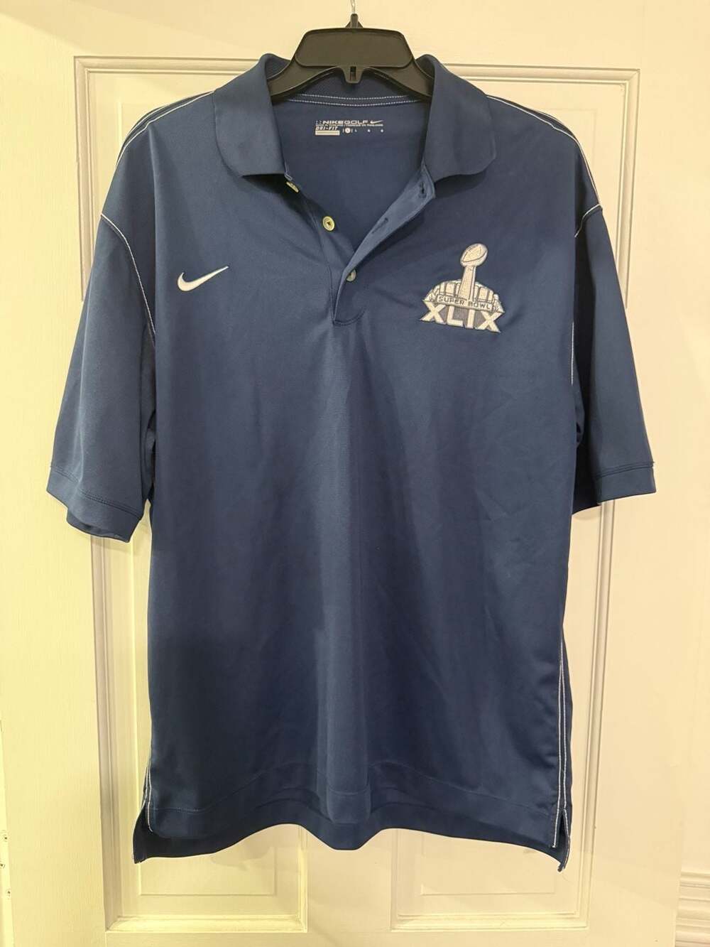 Nike Golf Super Bowl XLIX Polo Shirt Size L Blue Dri-Fit Pepsi